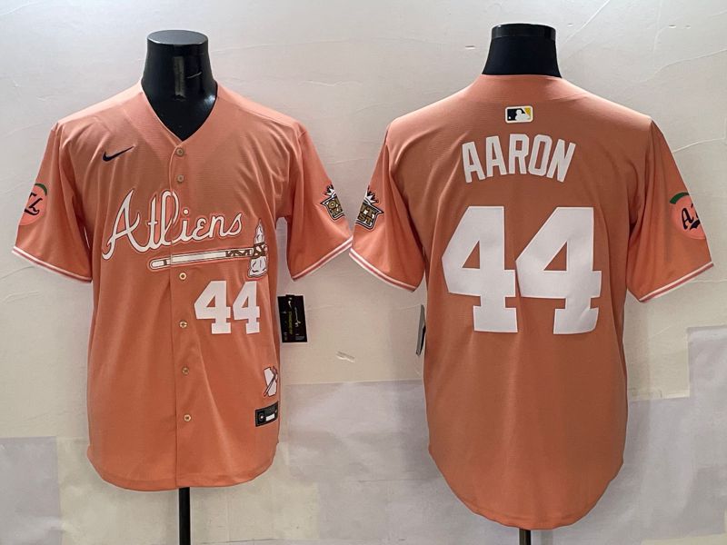 Men Atlanta Braves 44 Aaron Orange Five generations Joint Name 2025 Nike MLB Jersey style 5
